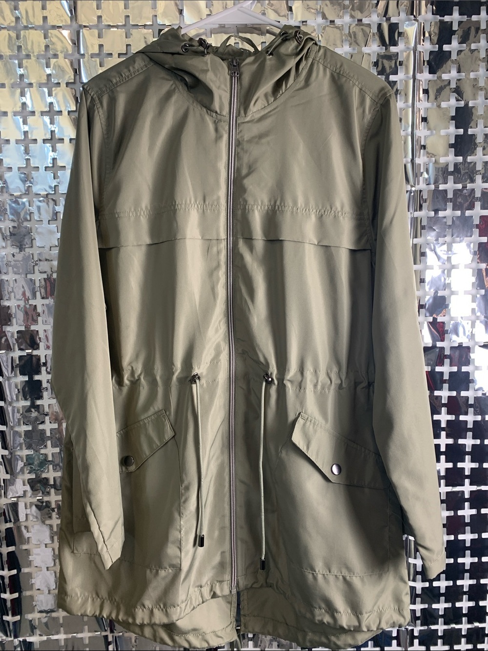 Primark Olive Green Hooded Raincoat with Drawstring